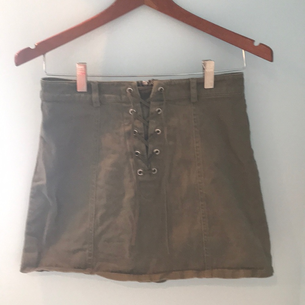Army green lace up skirt
